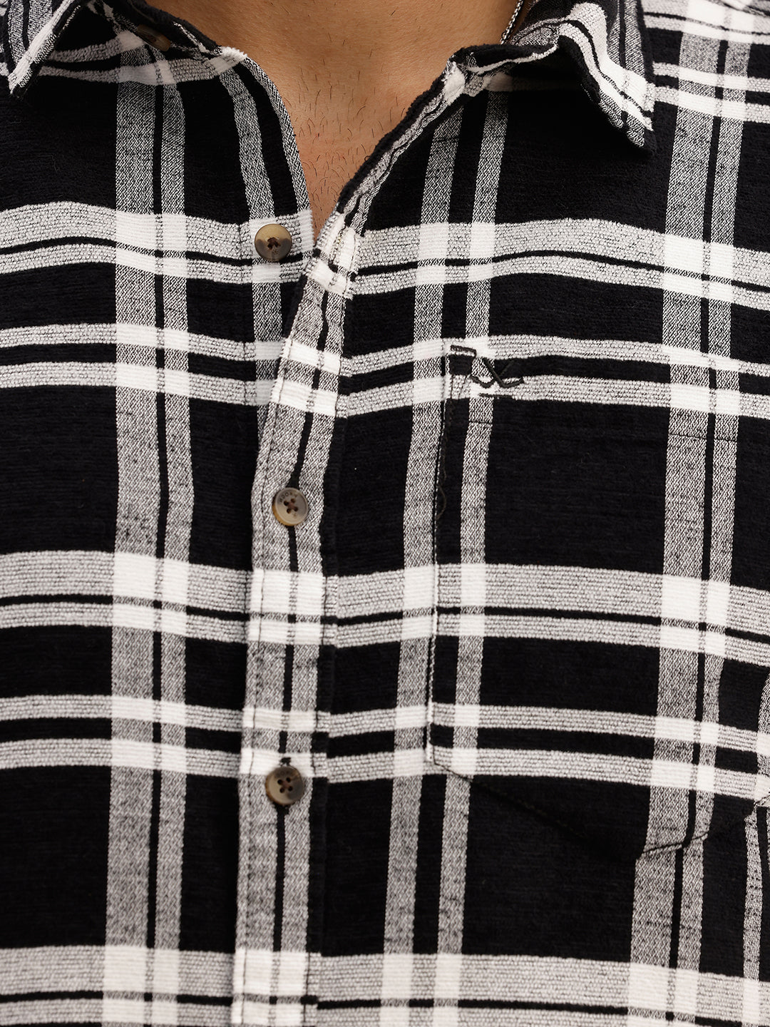 Slim Fit Checkered Full Sleeve Shirt | Black