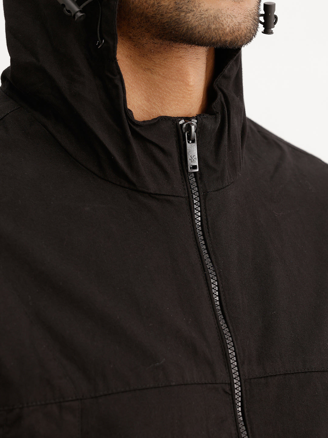 Solid Regular Fit Hooded Puffer Jacket | Black