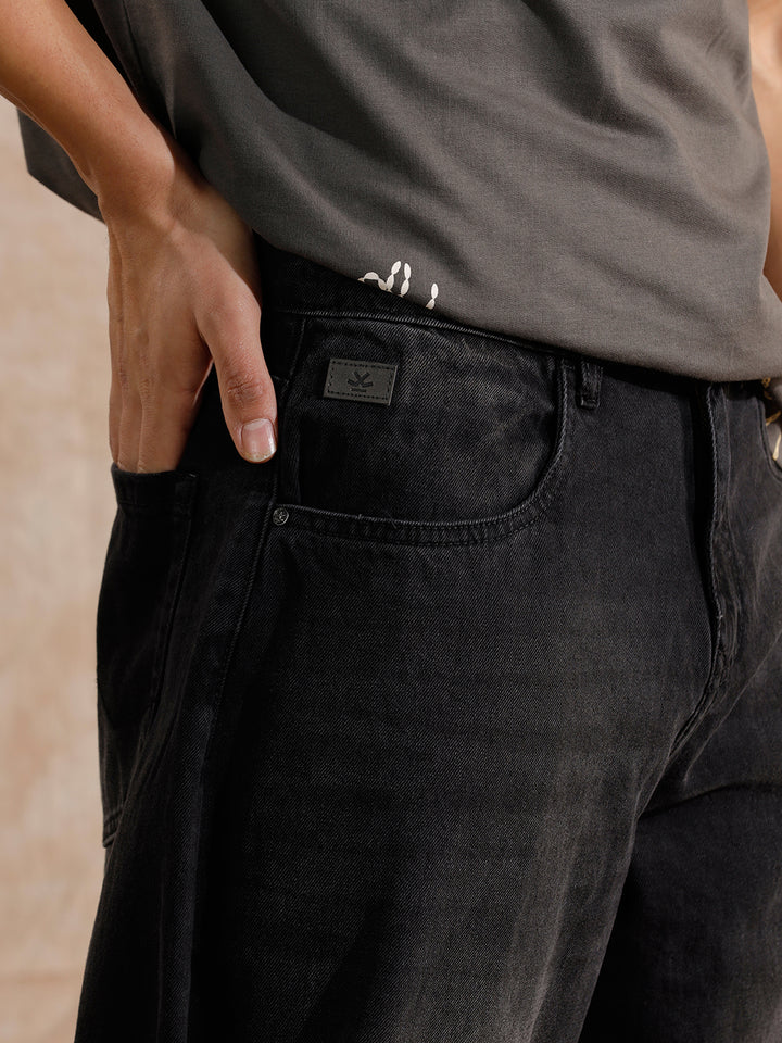 Casual Heavy Fade Baggy Fit Jeans | Dark Grey