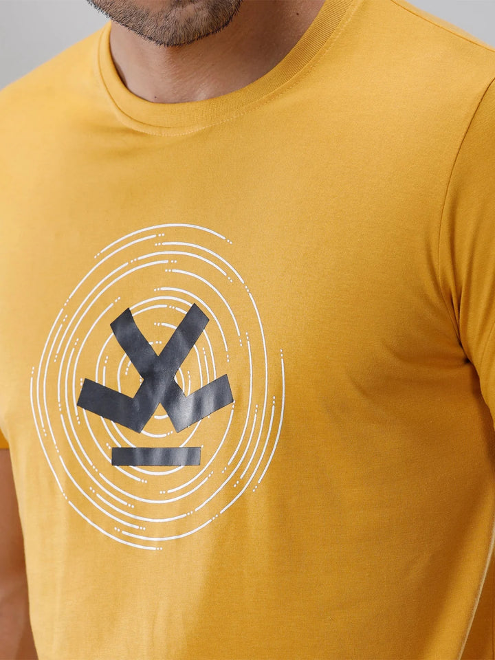 Basic Mustard Chest Print T-Shirt