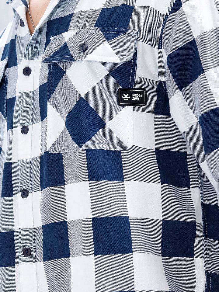 Casual Comfort Fit Checkered Pattern Shirt  | Navy Blue