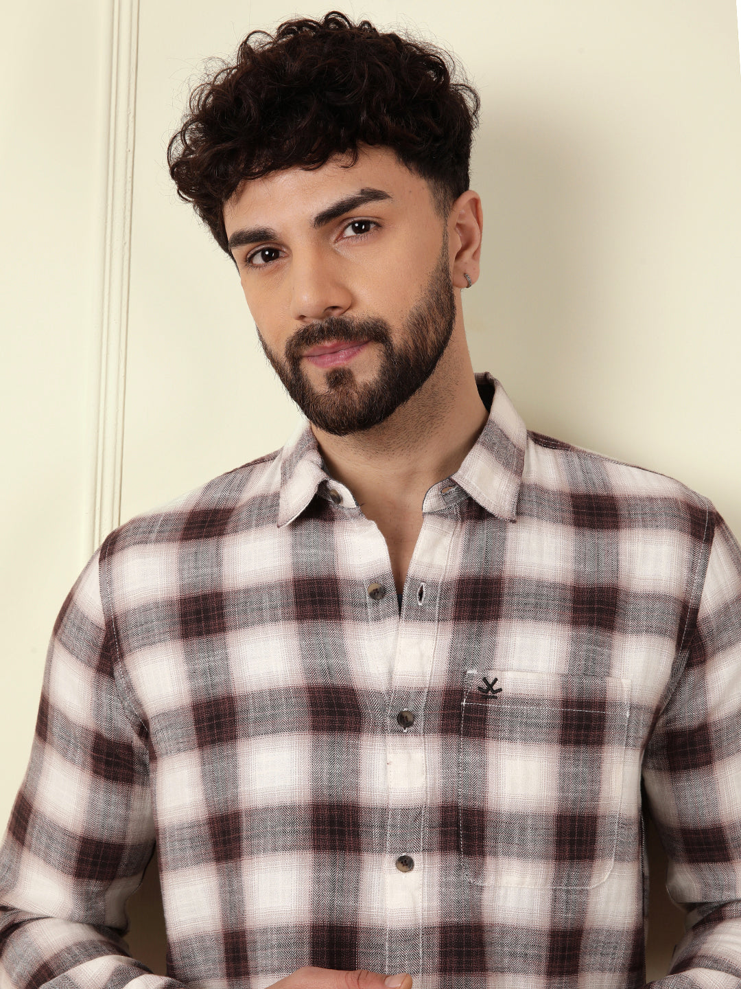 Shadow Checked Herringbone Shirt | Brown