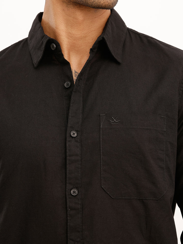 Solid Regular Fit Full Sleeve Shirt | Black