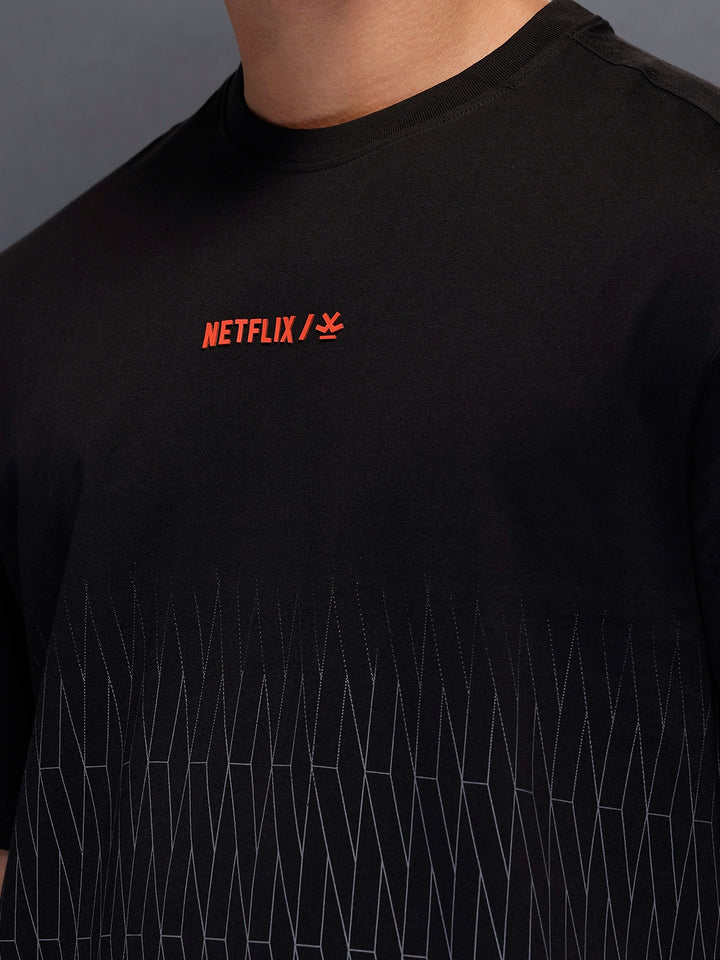 Netflix Placement Printed T-Shirt   |  Black