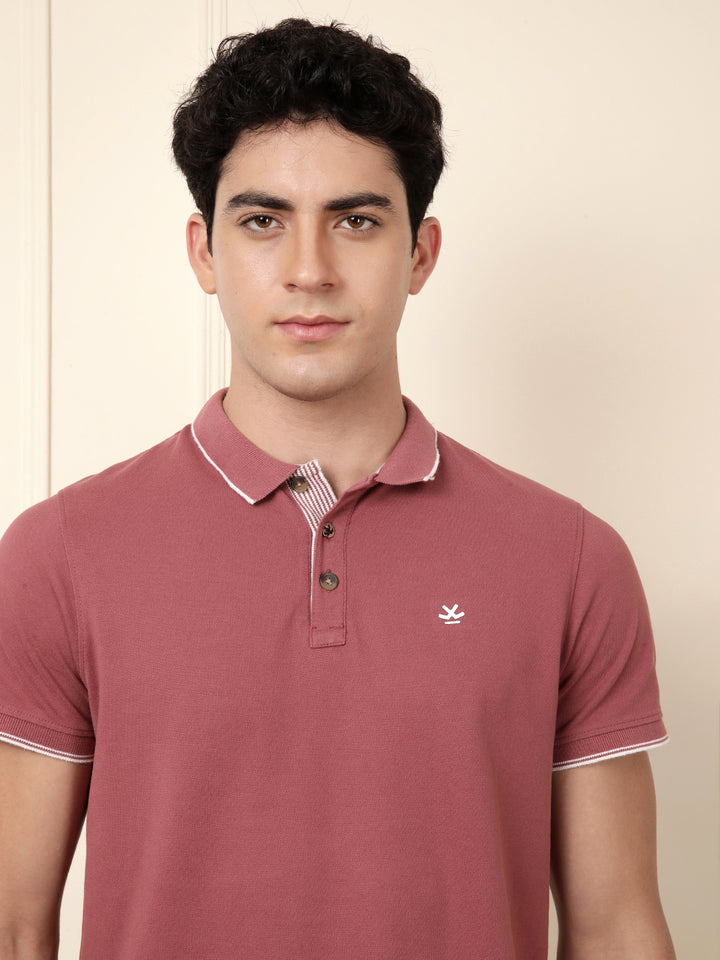 Solid Collar Tipping Polo T-Shirt | Rust