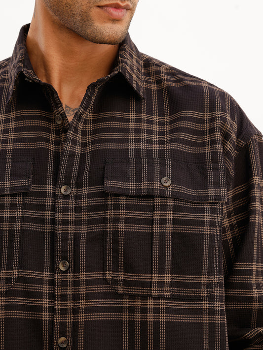 Oversized Textured Double Pocket Shirt | Black