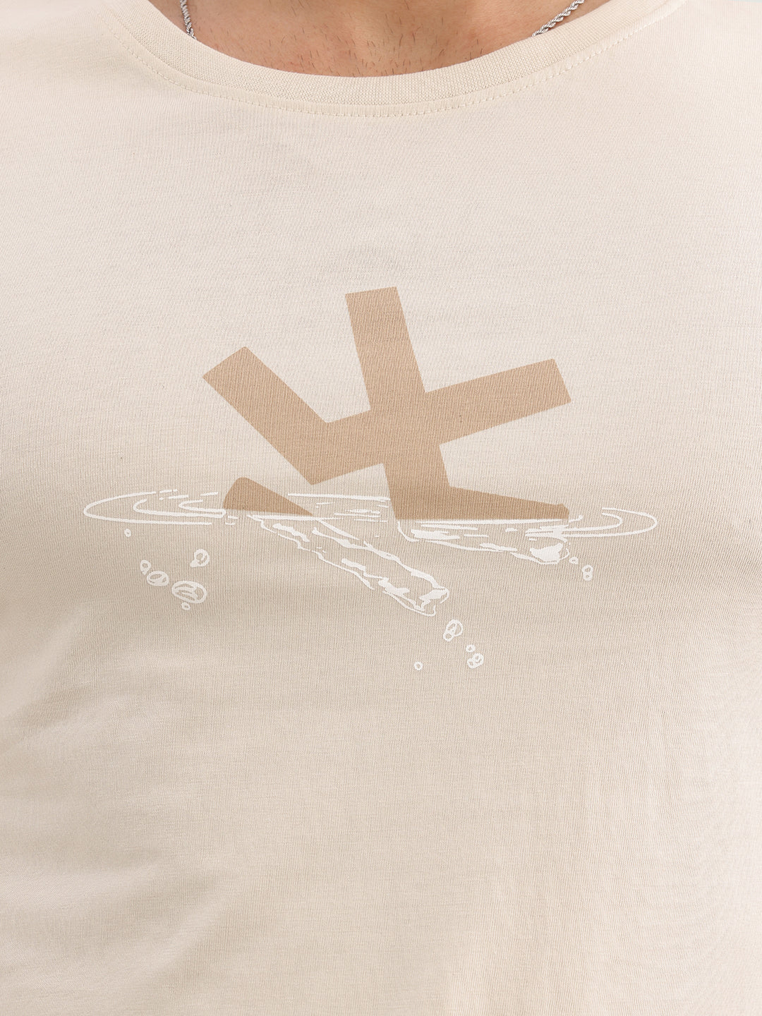 Classic Slim Fit Placement Printed T-Shirt | Beige