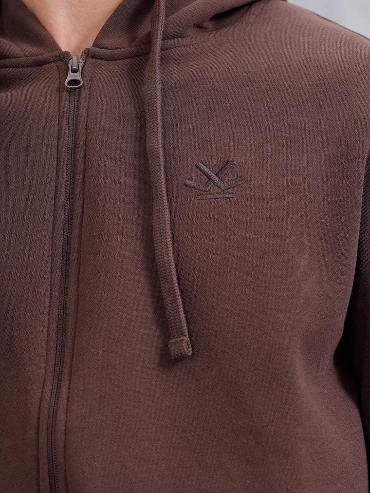 Men's Solid Zip-Up Hoodie Sweatshirt | Java