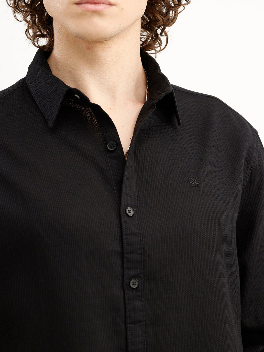 Solid Comfort Fit Textured Shirt | Black