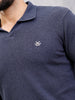 Premium Flat Knit Johnny Collar Polo T-Shirt  | Navy Blue