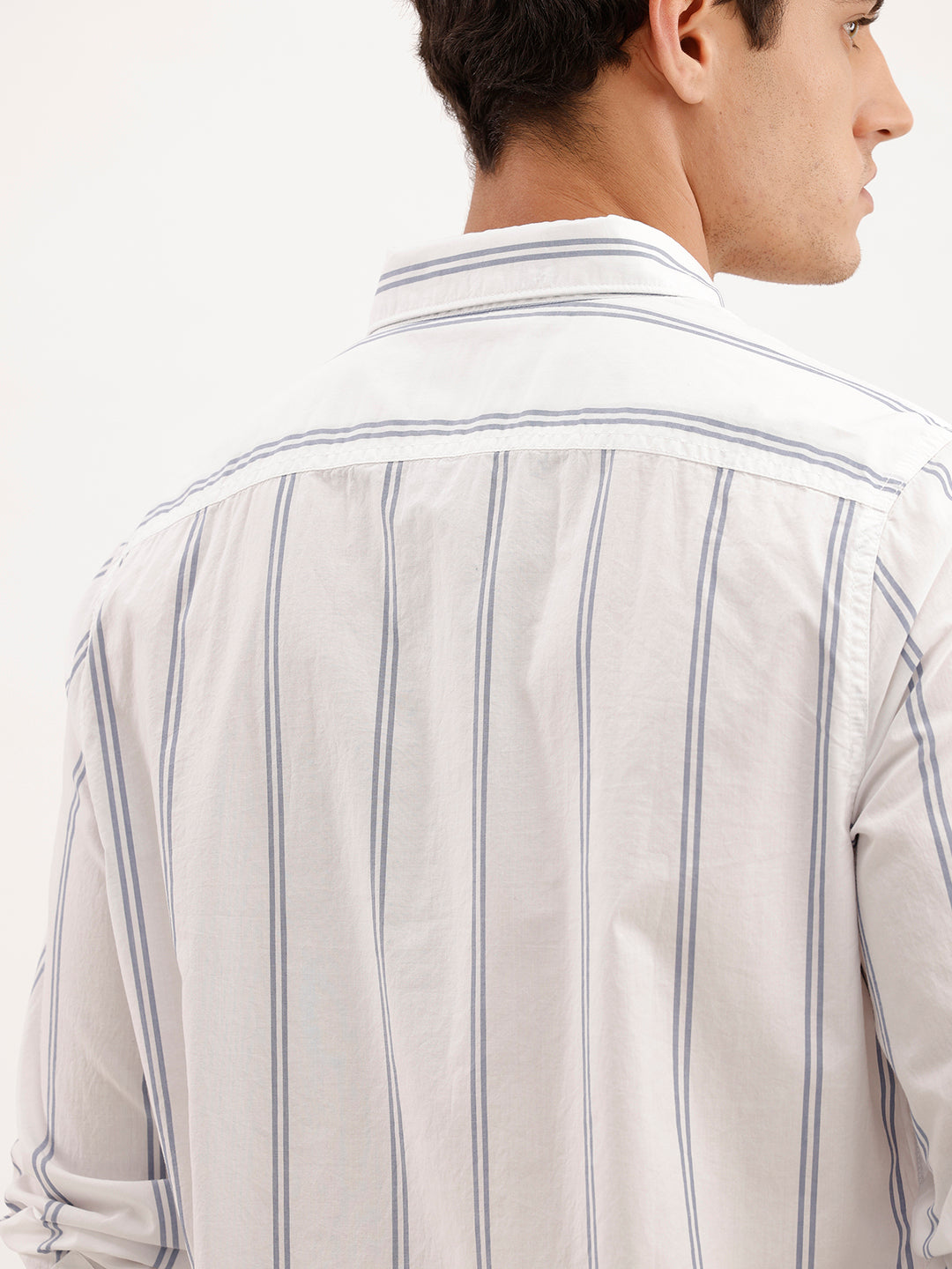 Slim Fit Striped 100% Cotton Shirt  | White