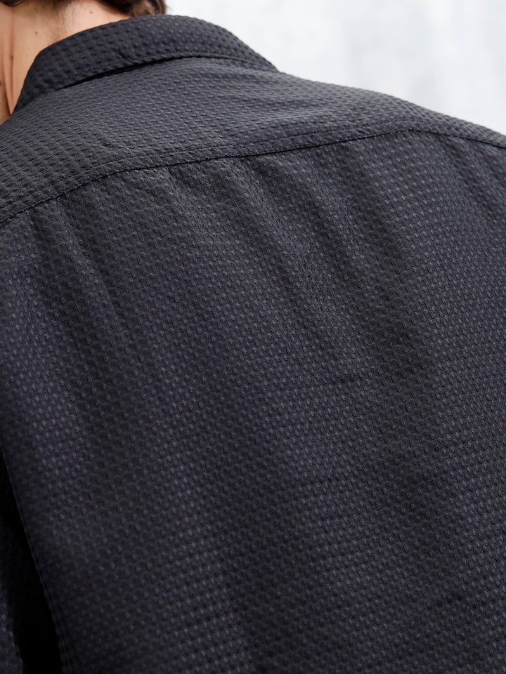 Wrogn Oversized Double Pocket Textured Shirt For Men's | Black