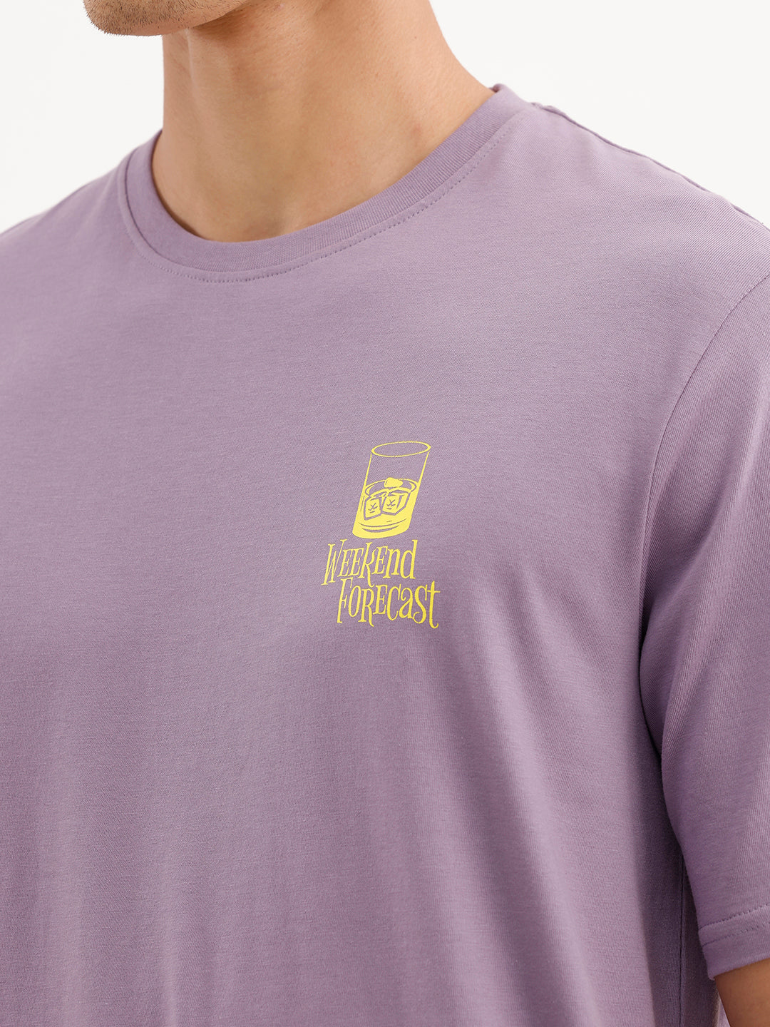 Comfort Fit Placement Printed T-Shirt  | Purple