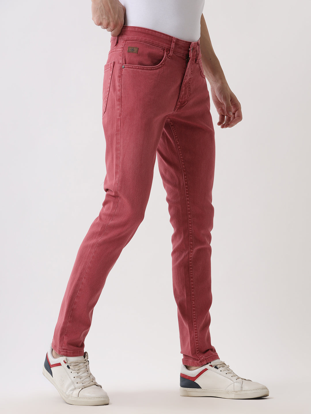 Dusty Pink Solid Tapered Jeans