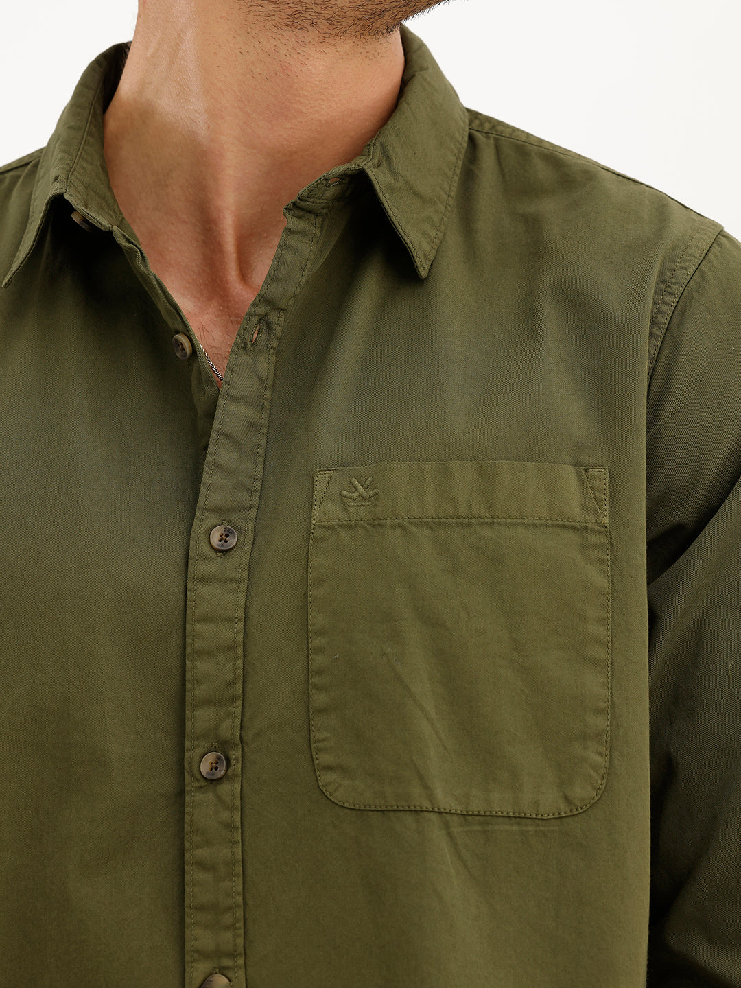 Solid Regular Fit Full Sleeve Shirt | Olive