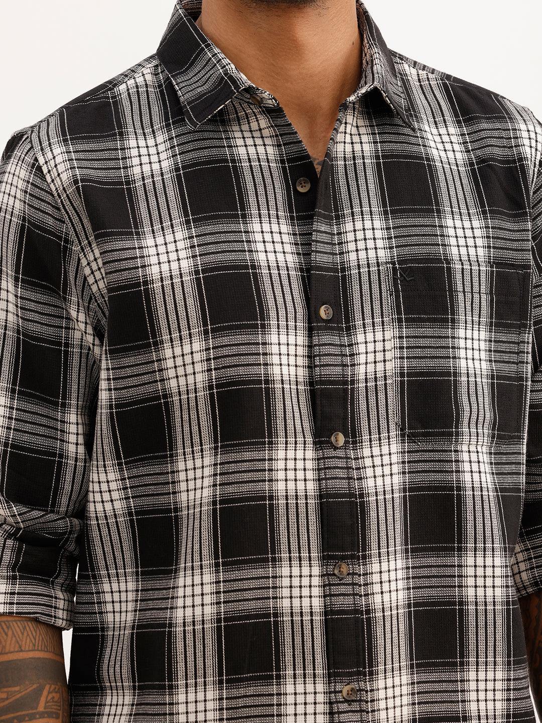 Regular Fit Full Sleeve Checkered Shirt | Black
