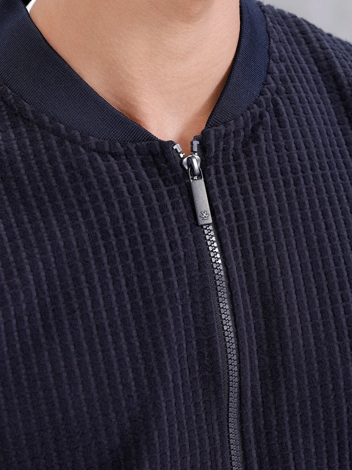 Men’s Textured Casual Bomber Jacket | Black