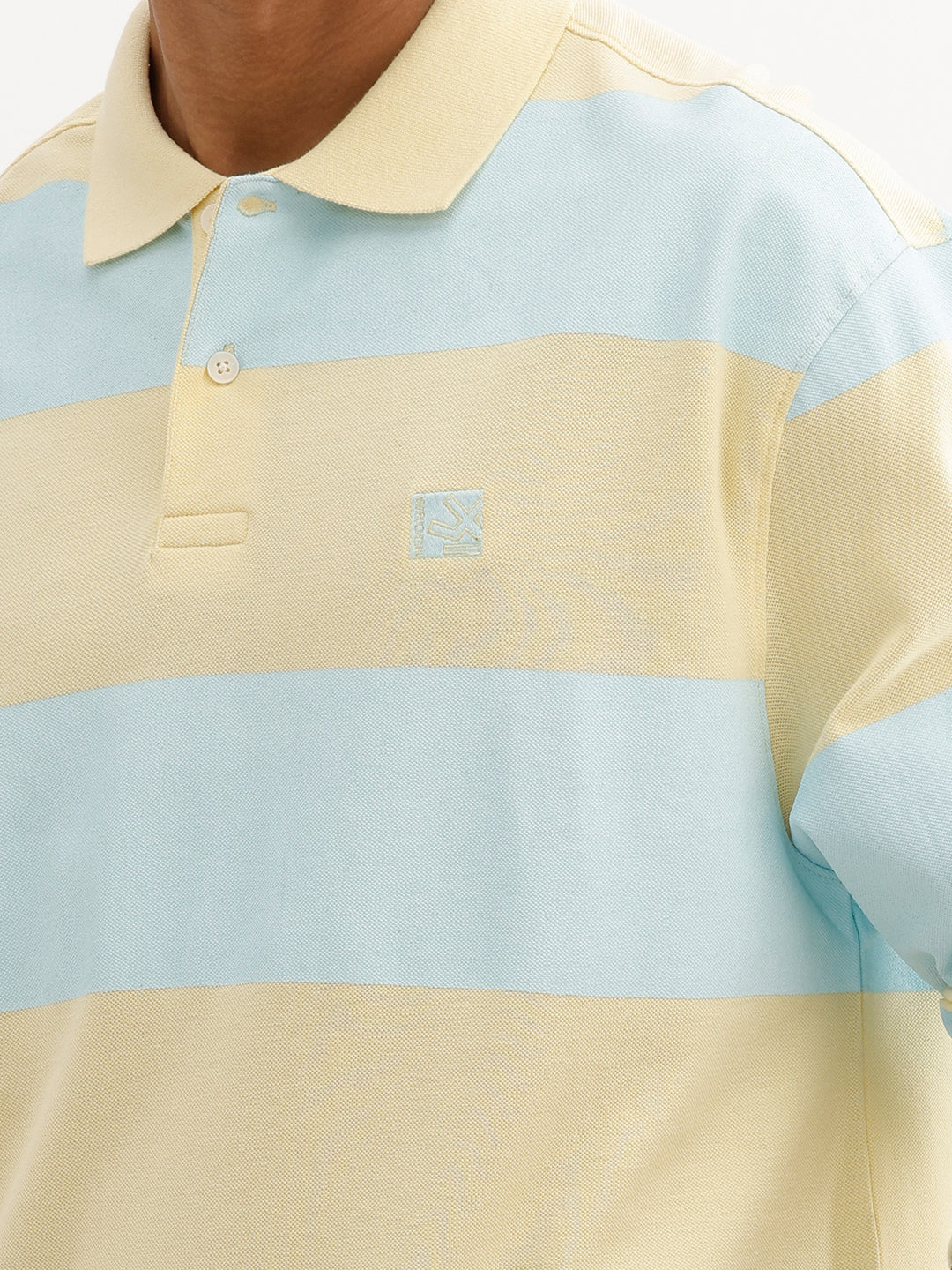 Oversized Full Sleeve Striped Polo T-Shirt | Yellow