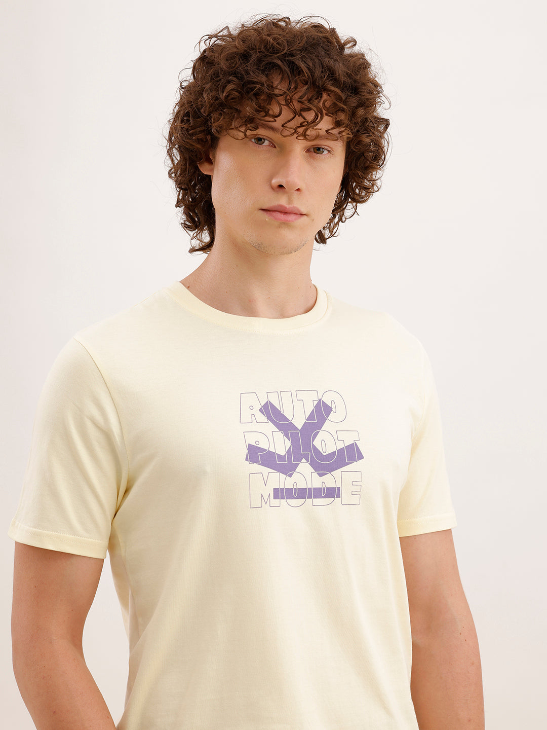 Slim Fit Placement Printed T-Shirt  | Yellow