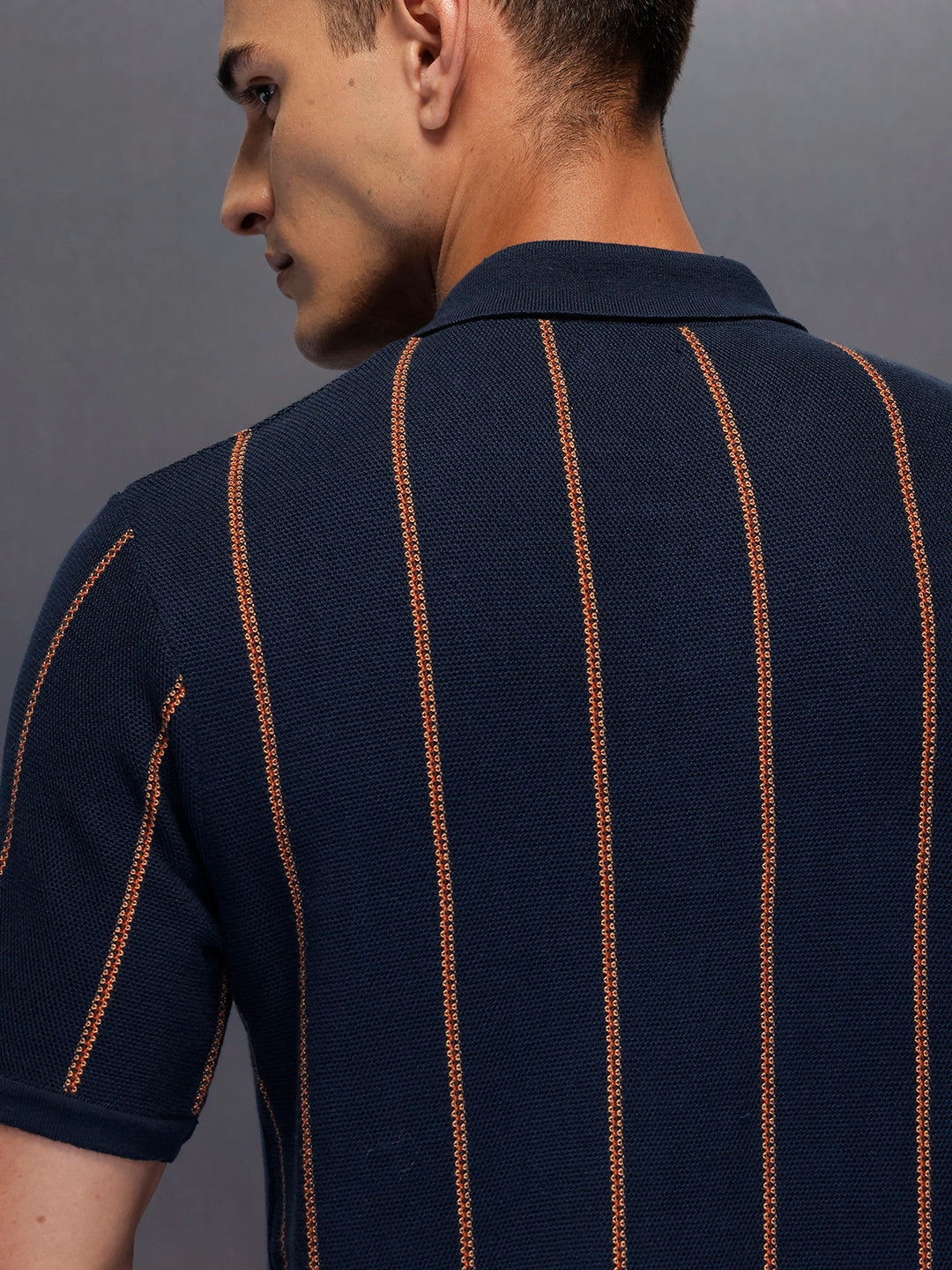 Men's casual polo t-shirt with constrast stripes | Navy Blue