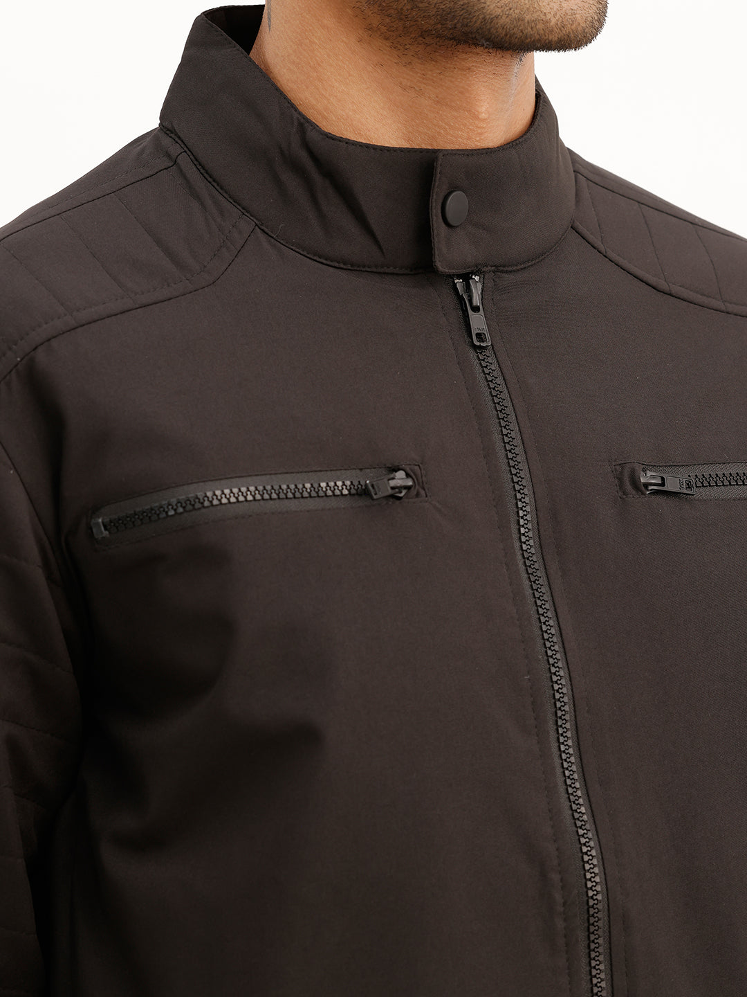 Solid Regular Fit Jacket | Black