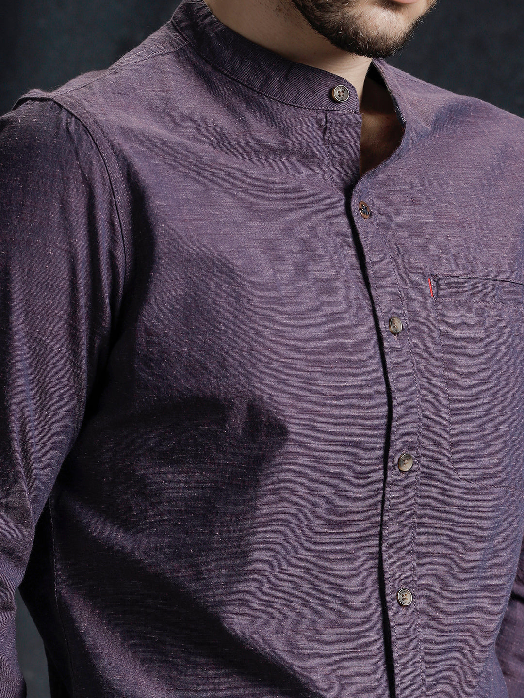 Chambray Chinese Collar Shirt