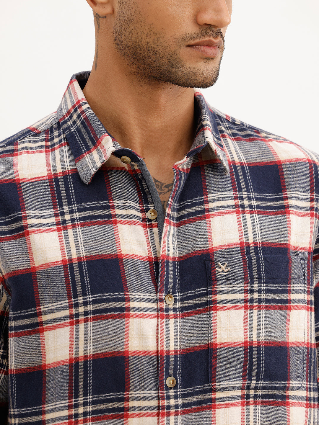 Slim Fit Checkered Full Sleeve Shirt | Navy Blue | WSH02FSSL0352S