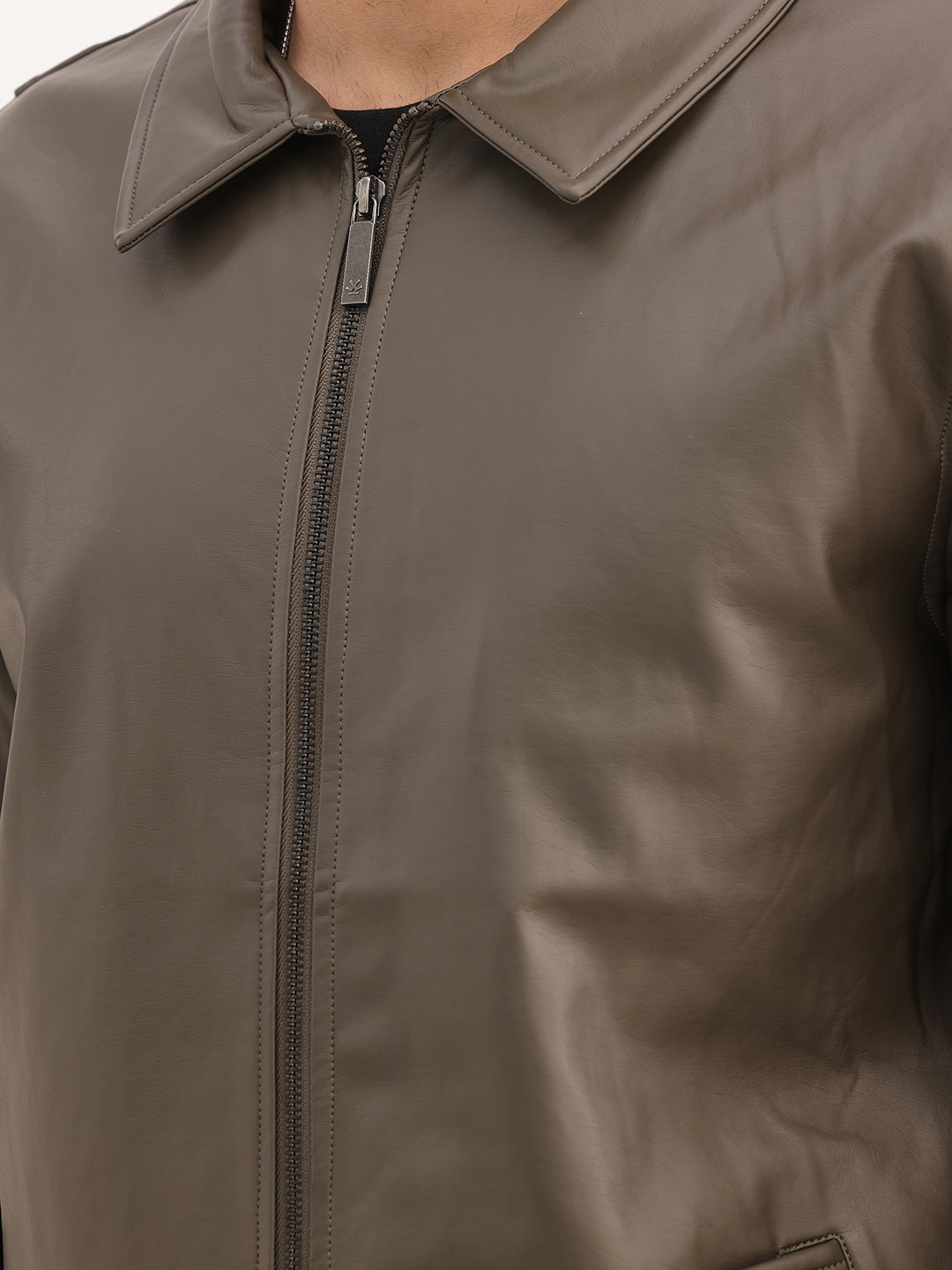 Solid Regular Fit Zipper Jacket | Olive