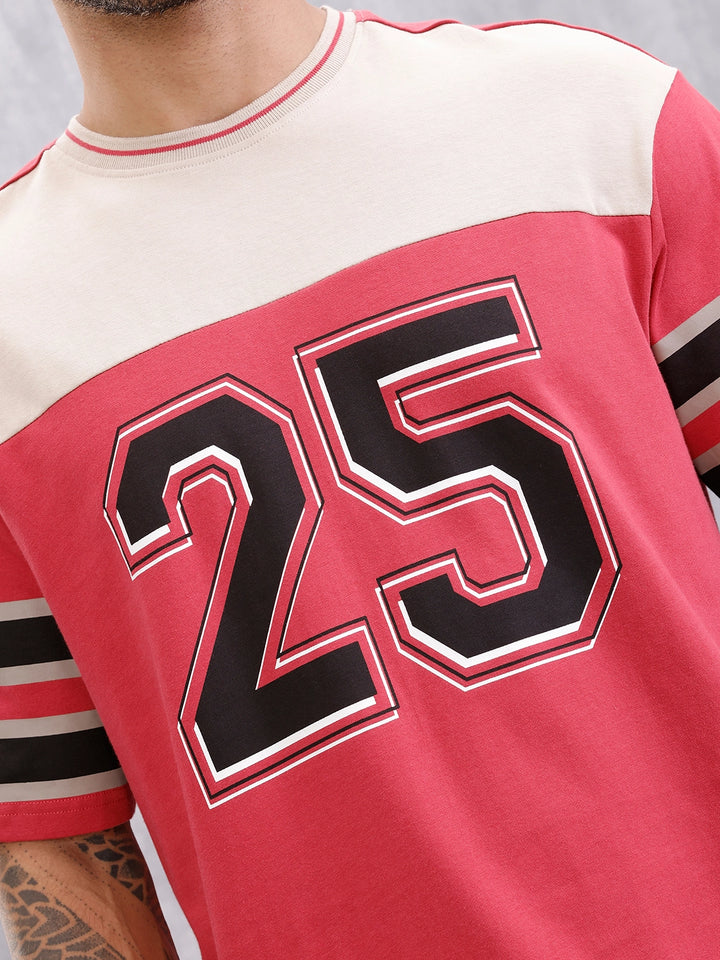Men’s Colorblock Varsity Graphic Oversized Fit T-Shirt | Red