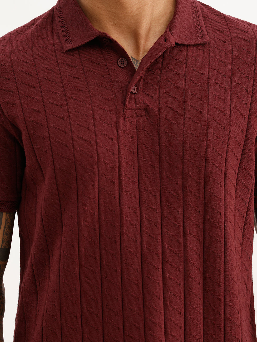 Textured Slim Fit Polo T-Shirt | Wine