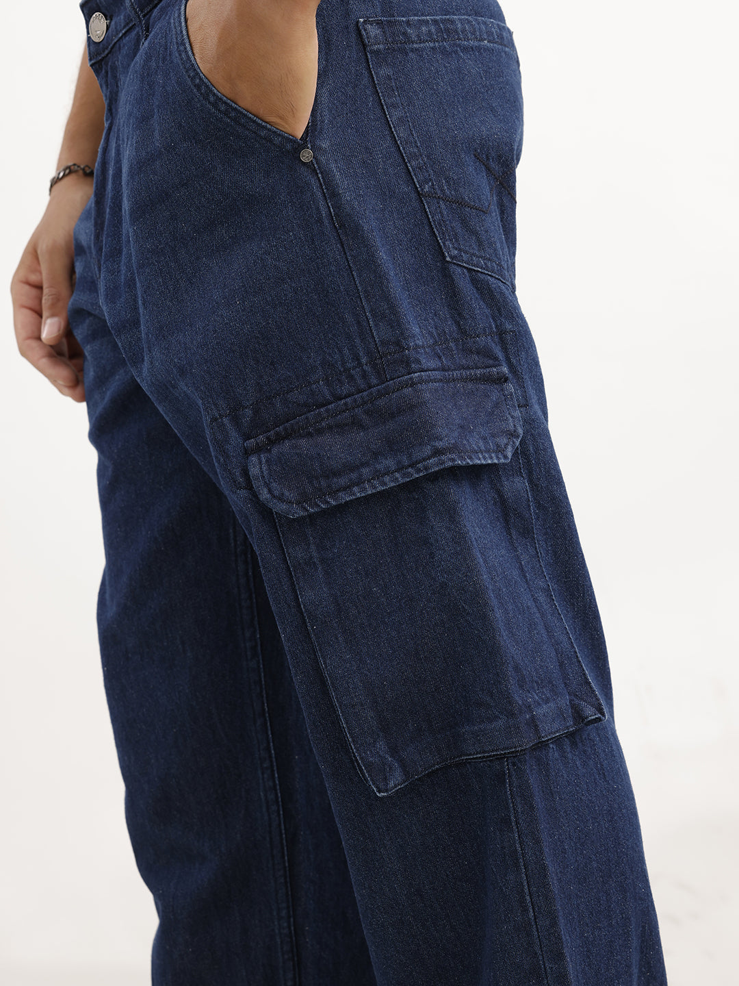 Faded Loose Fit Denim Cargo | Dark Blue