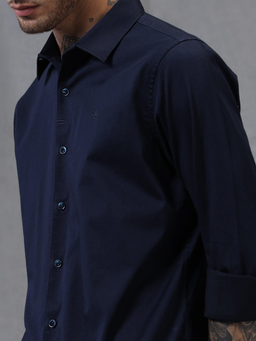 Satin Solid Navy Shirt