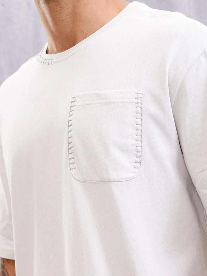 Contrast Stitch Detail Oversized Fit T-shirt With Patch Pocket | White