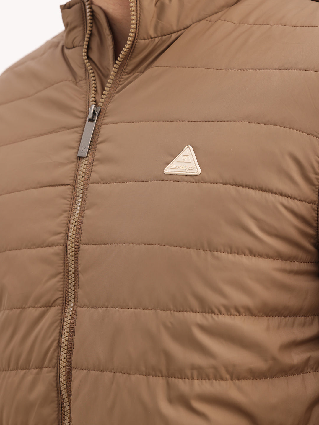 Solid Tipping Sleeve Puffer Jacket | Brown