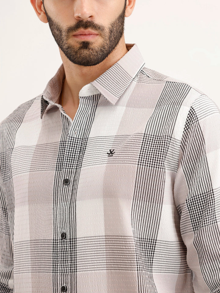 Textured Slim Fit Checkered Shirt | Grey