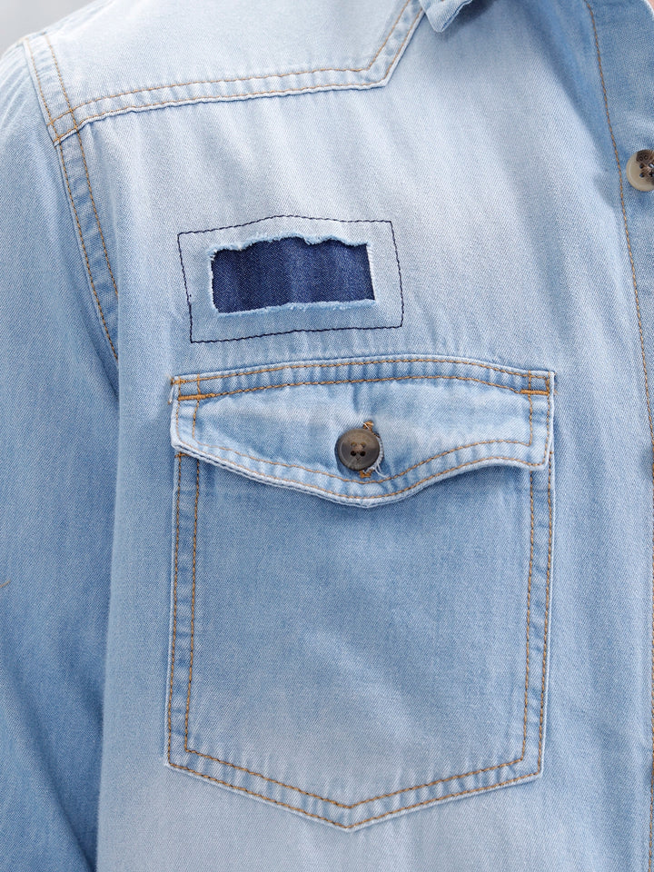 Men's Casual Mid Wash Denim Shirt | Med Stone