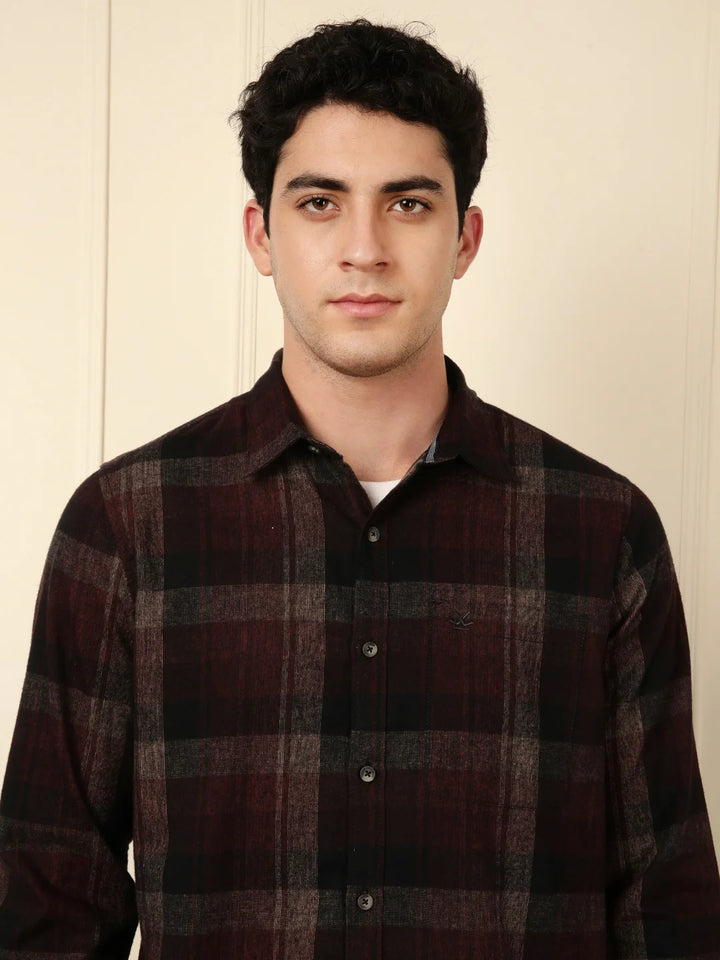 Red Blend Checked Cotton Shirt