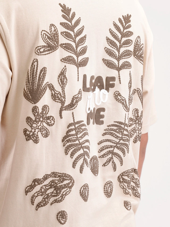 Oversized Puffer Back Printed T-Shirt | Beige