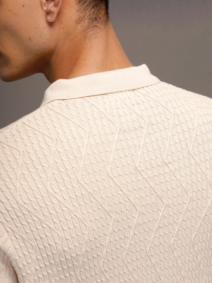 Textured Knit slim fit Polo T-shirt | Beige