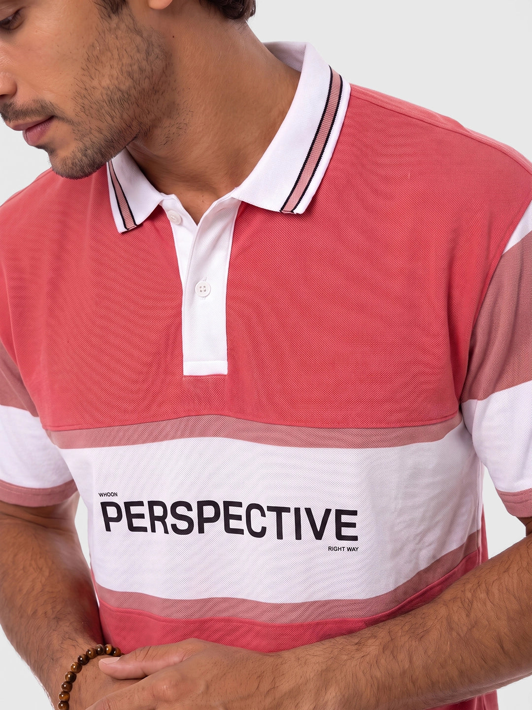 Oversized Fit Contrast Collar Polo T-Shirt | Pink