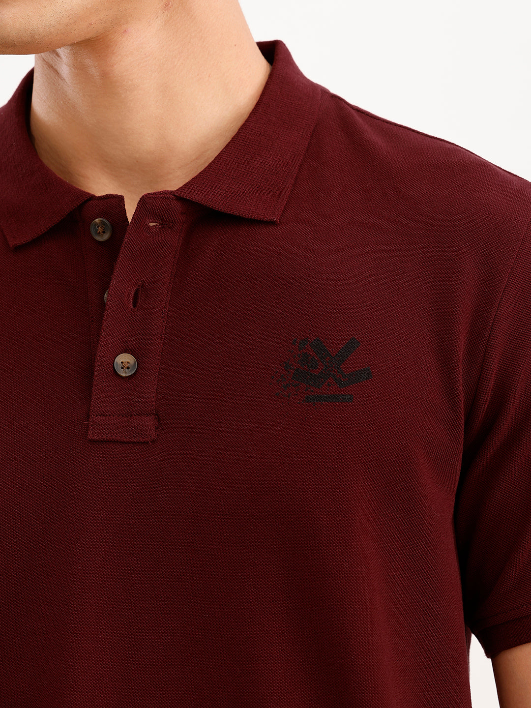 Slim Fit Placement Printed Polo T-Shirt  | Red