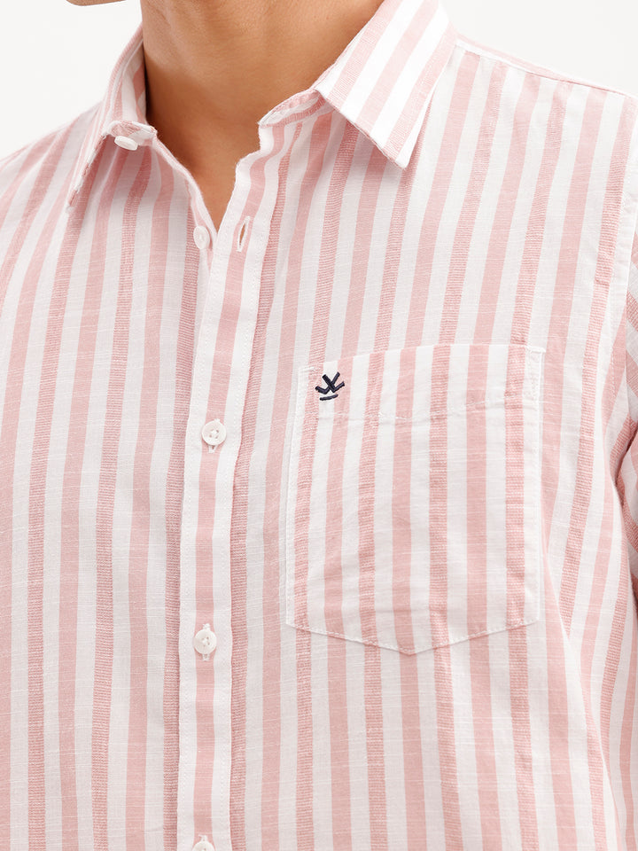 Classic Slim Fit Striped Shirt  | Pink