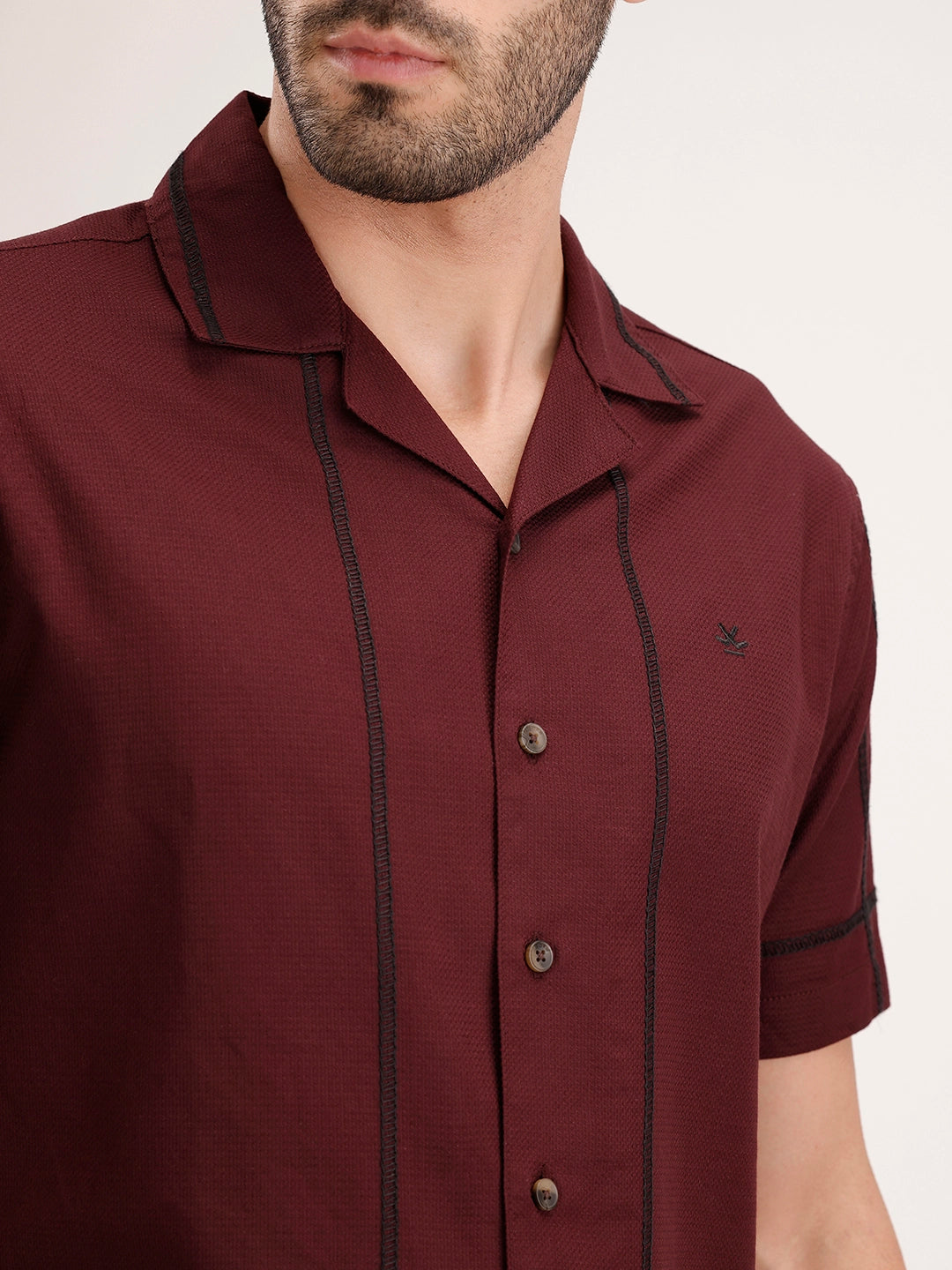 Resort Collar Embroidered Shirt | Wine