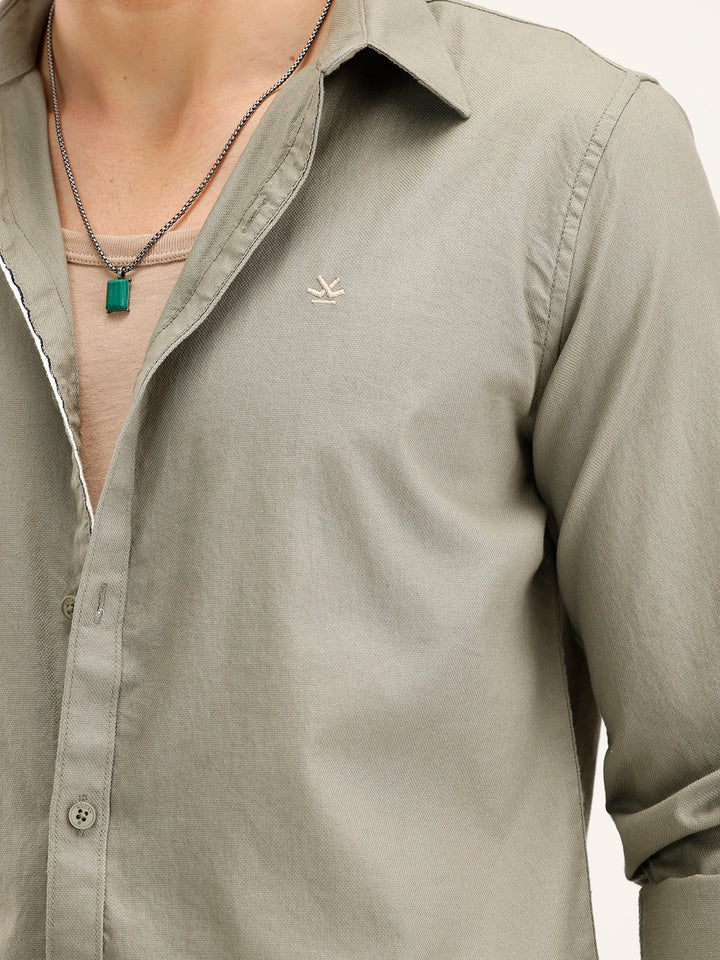 Solid Slim Fit 100% Cotton Shirt | Olive