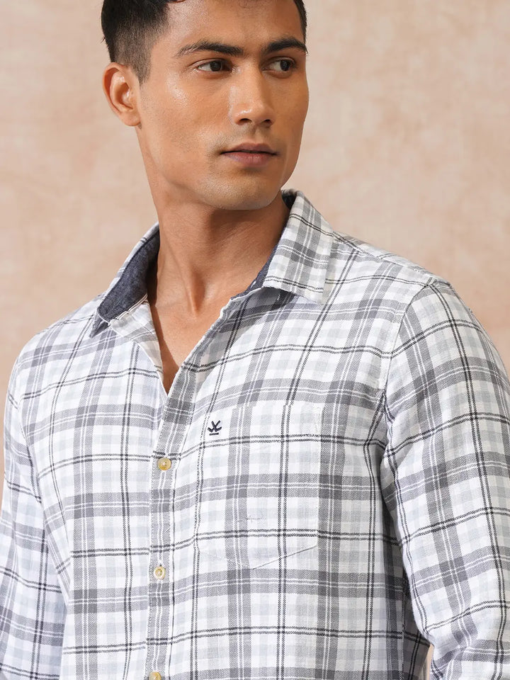 Herringbone Checks Slim Fit Shirt | Grey