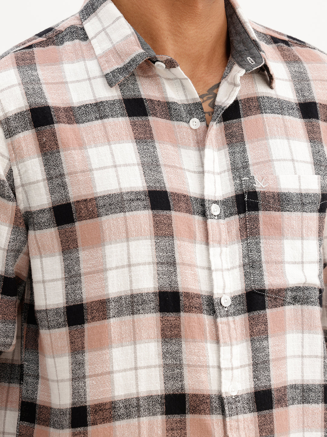 Slim Fit Checkered Full Sleeve Shirt | Pink