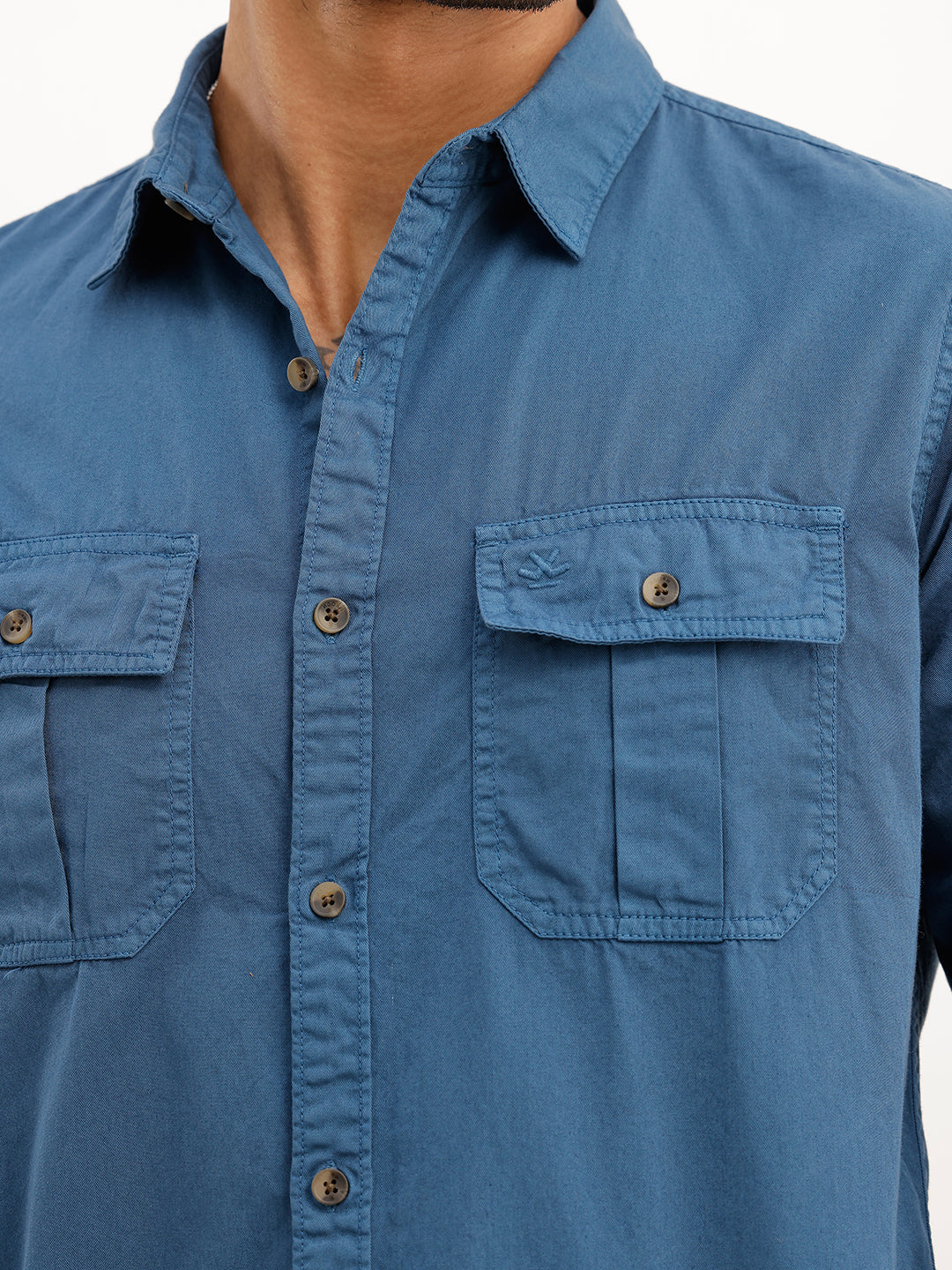 Regular Fit Double Pocket Shirt | Blue