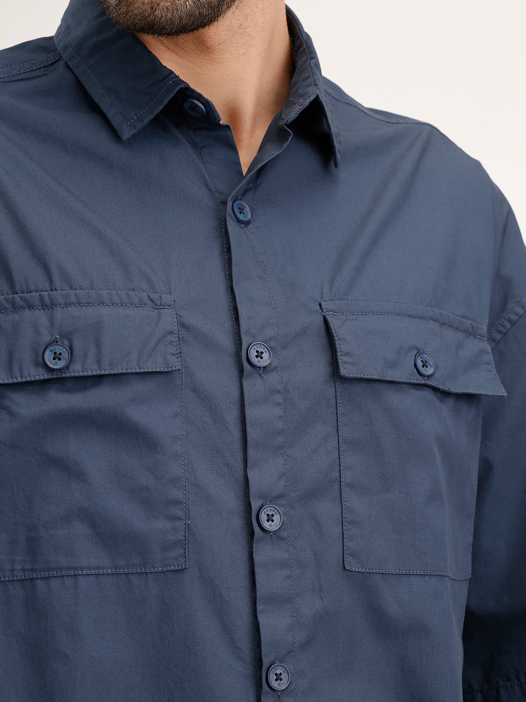 Oversized Double Pocket Half Sleeve Shirt | Blue