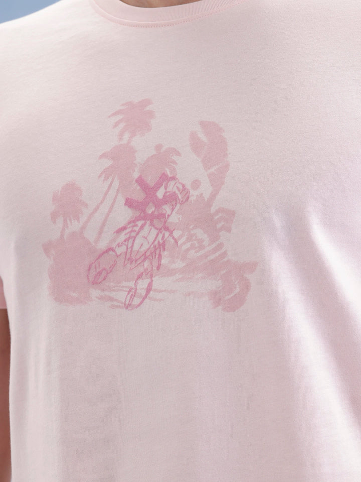 Slim Fit Flock Printed T-Shirt  | Pink