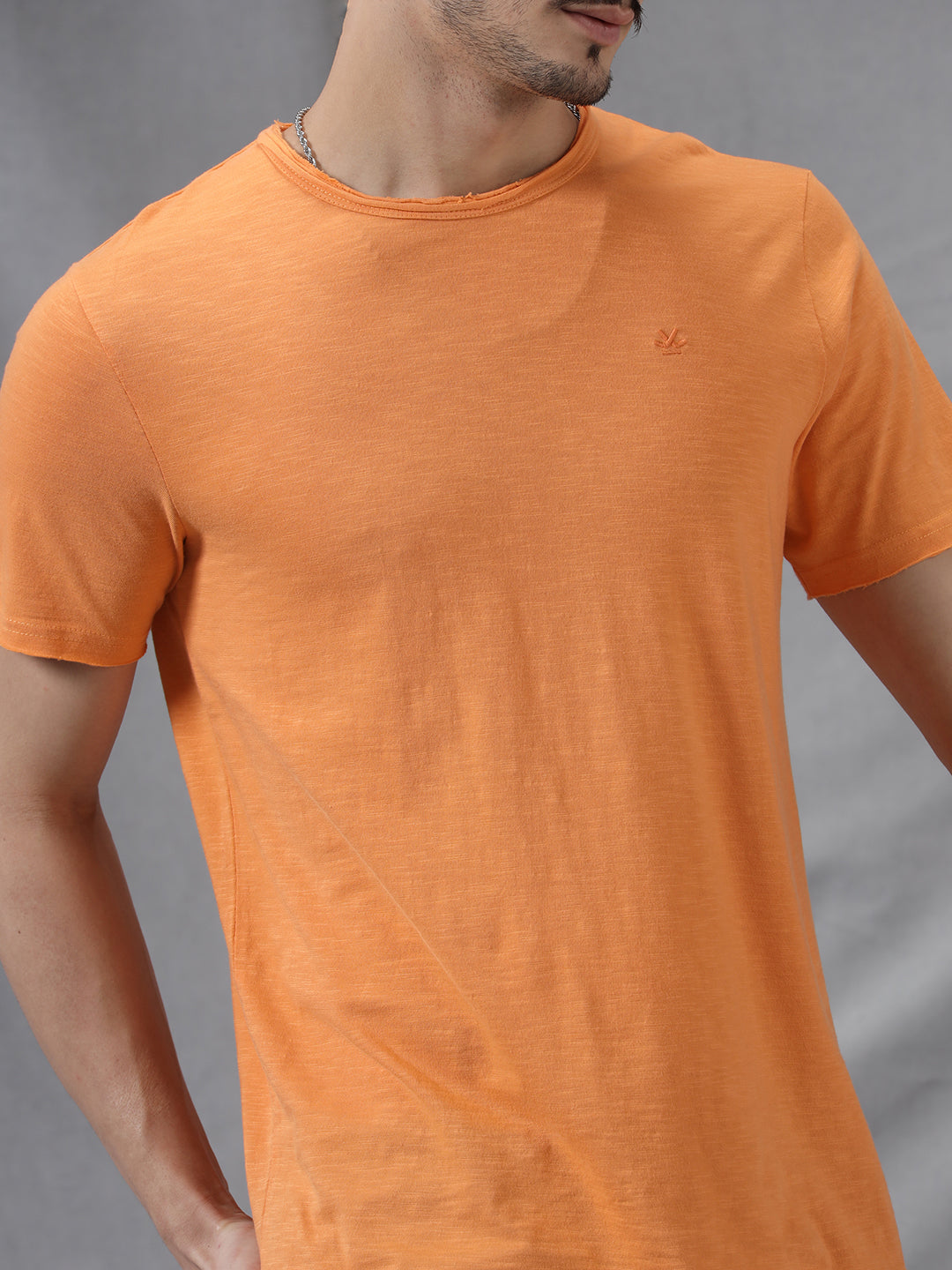 Solid Orange Crew Neck T-Shirt